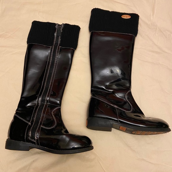 black leather calf length boots ladies